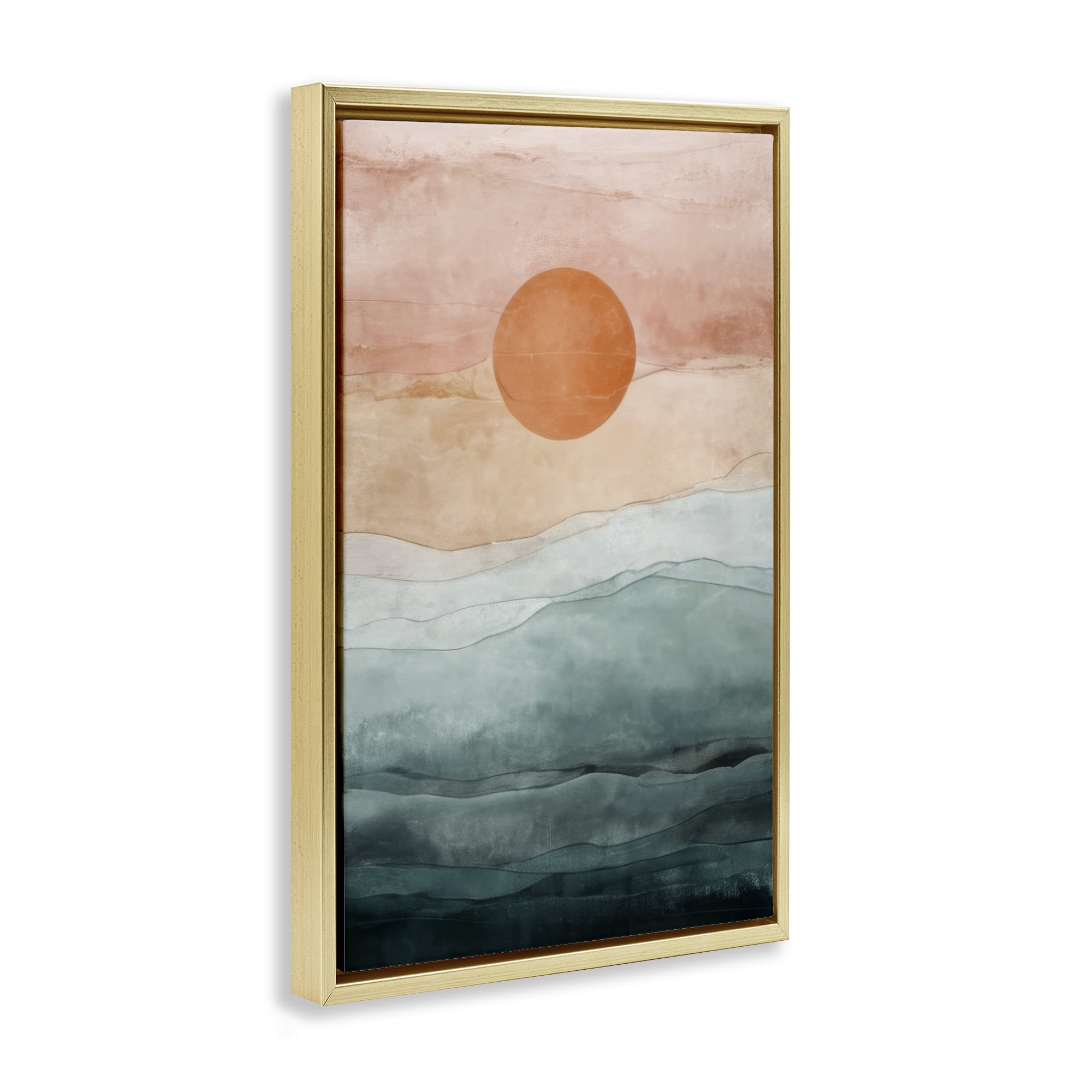 Stupell Industries Crimson Orb Landscape Landscape Painting Gold Floater Framed Canvas Art Print Wall Art, 21 x 31