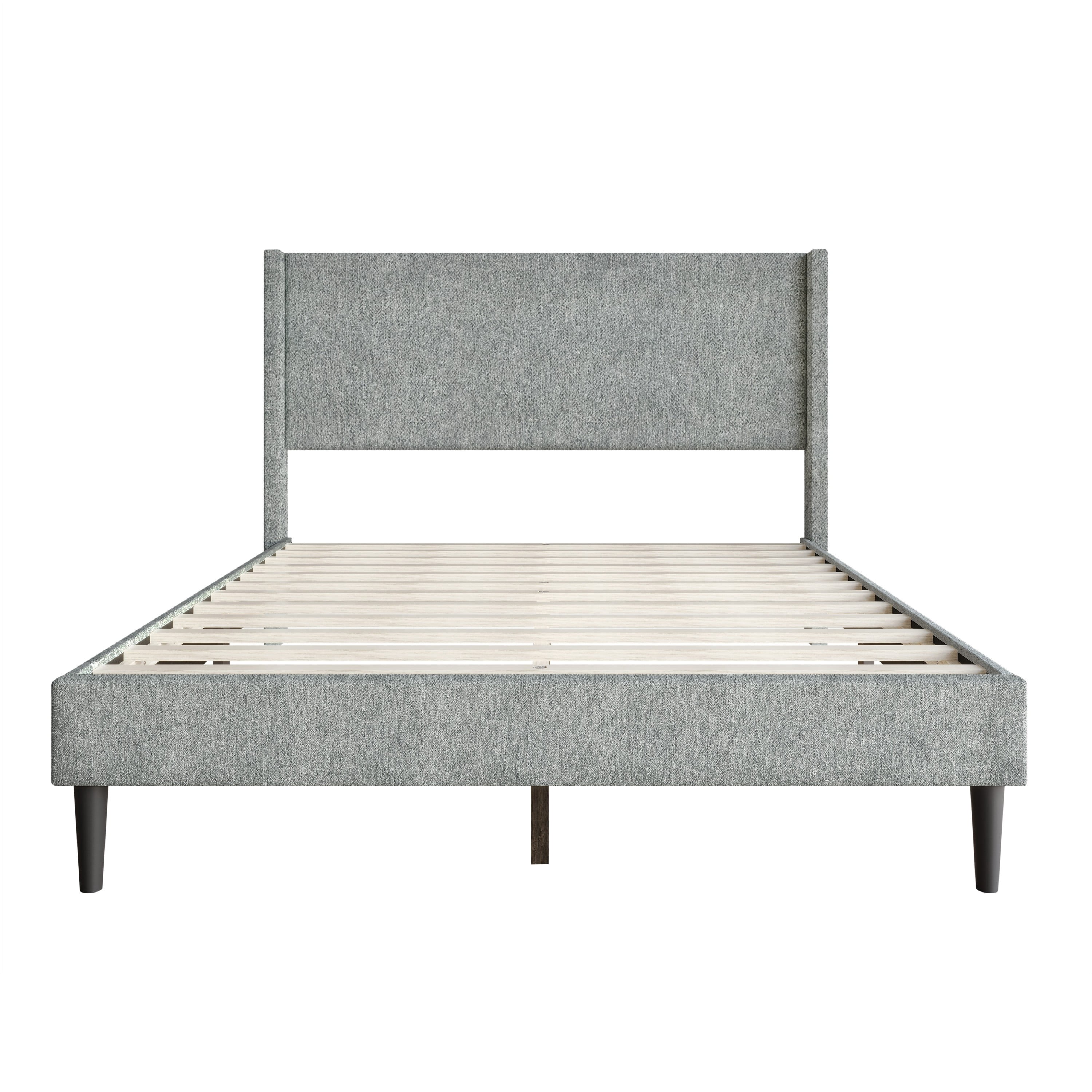 Home Design Bangor Full Upholstered Wingback Platform Bed Frame, Linen, No Box Spring Required, Light Gray