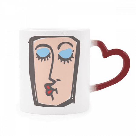 

Kiss Face Sketch Emoticons Heat Sensitive Mug Red Color Changing Stoneware Cup