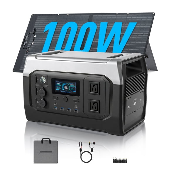 CTOLITY 1800W Solar Generator Kit, LiFePO4 Portable Power Station with 100W ETFT Foldable Solar Panel, Complete Solar Power Kit for Camping RV Home Backup Off-Grid 