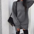 thumbnail image 5 of TXGREN Plus Size Tops for Women Ladies' Solid Color Casual Large Size Loose Knit Turtleneck Slit Maxi Casual Sweater Summer Dresses for Women 2024 Plus Size Grey+Xxl, 5 of 5
