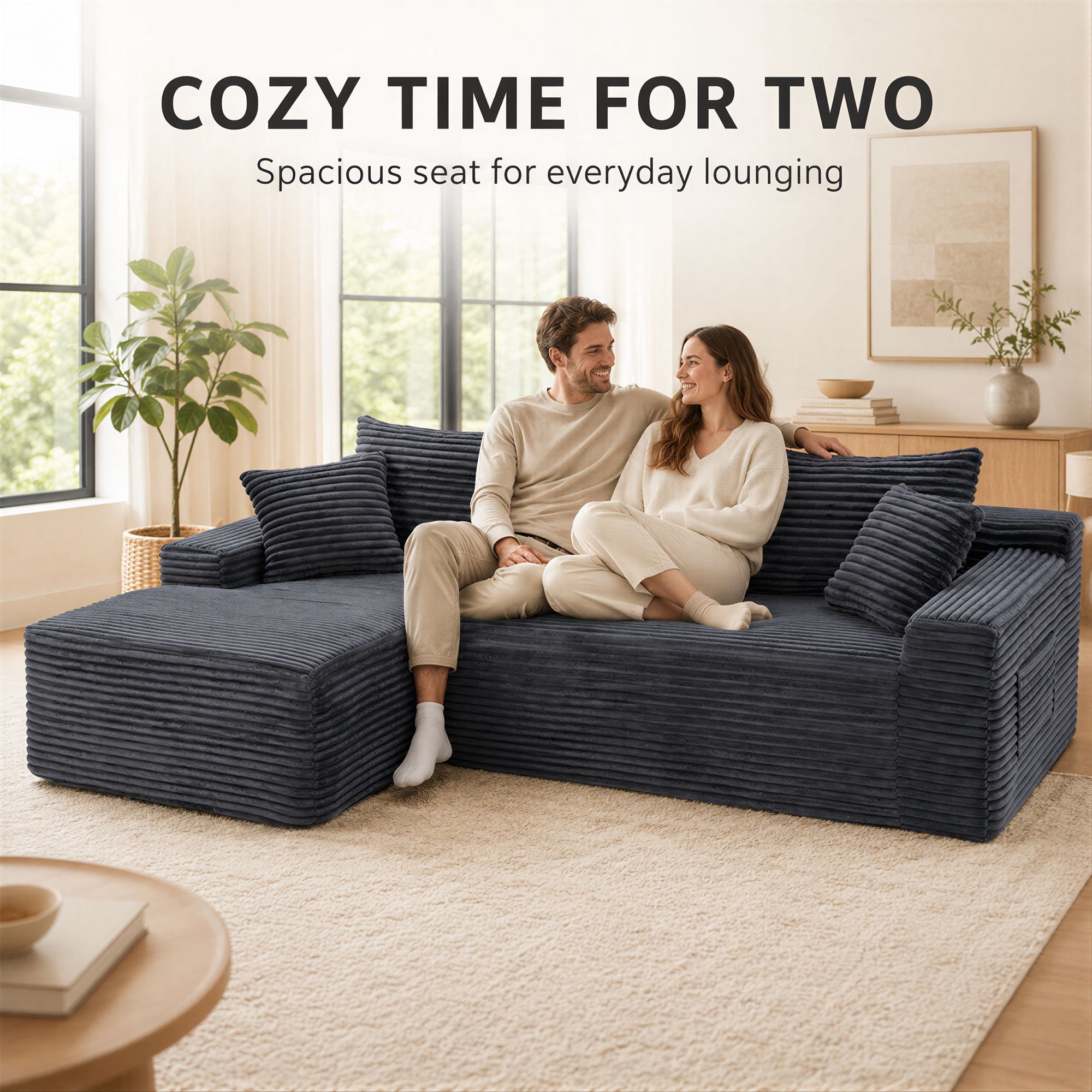 Aukfa 96" Cloud Sectional Couch, Modular L Shaped Boneless Sofa with Left Facing Chaise&2 Storage Pockets, Dark Gray