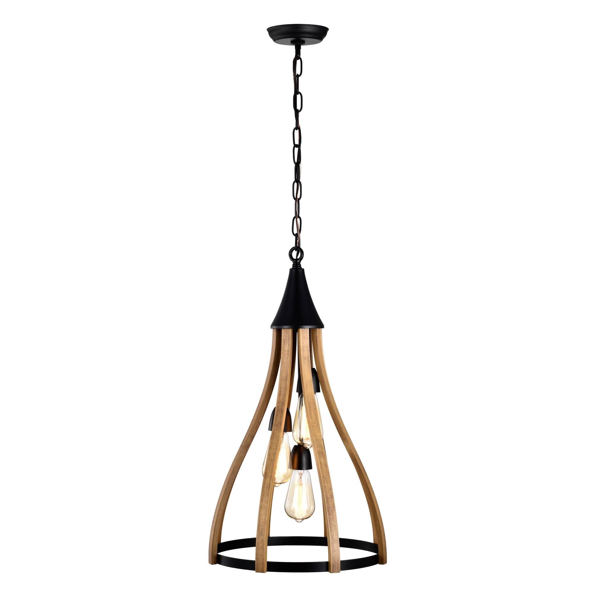 Vissenta 15 in. 3-Light Indoor Faux Wood Grain Finish Chandelier with Light Kit