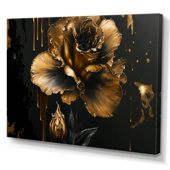 Designart Black And Gold Gladiolus III Canvas Wall Art