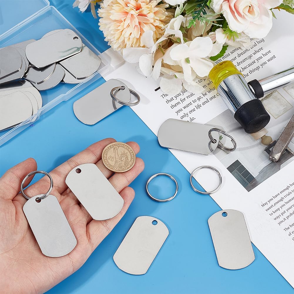 Metal Engraving Blanks Stainless Steel Stamping Blanks with Key Ring Round Blank Tags for DIY Crafts Necklace Making
