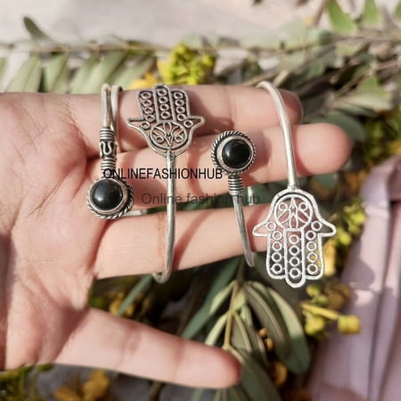 Black Onyx Gemstone 925 Sterling Silver Plated HandmadeBangle 5 pcs