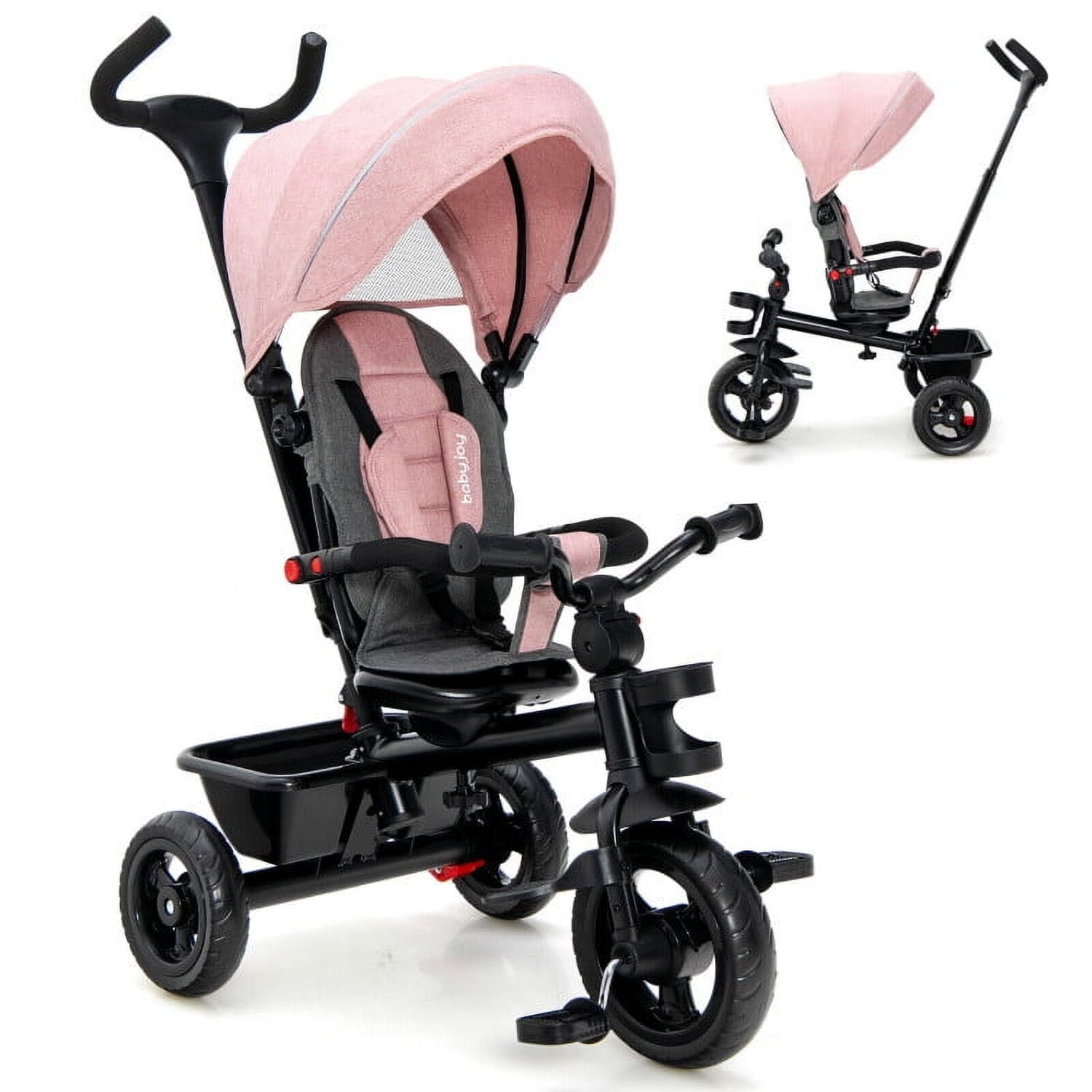 Resenkos 4-in-1 Baby Tricycle Toddler Trike with Convertible Seat-Pink, Infant Stroller for Infant & Toddler