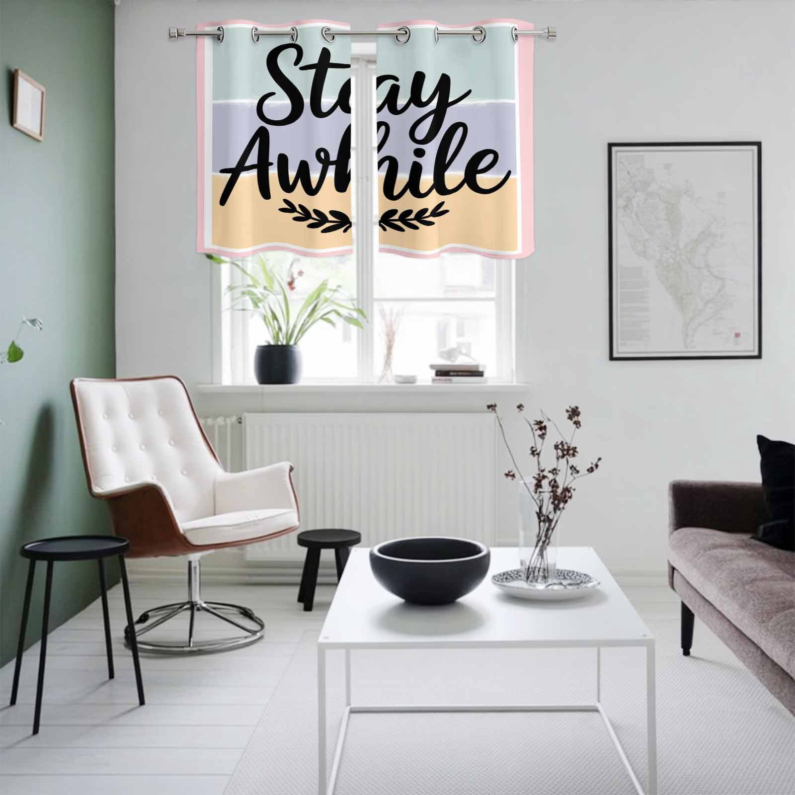 2 Panels Kitchen Tier Curtains 39 Inch Length, Stay Awhile Grommets Window Treatment Curtain, Wheat Color Block Stripes Aesthetic Thermal Curtains Drapes for Living Room/Bathroom