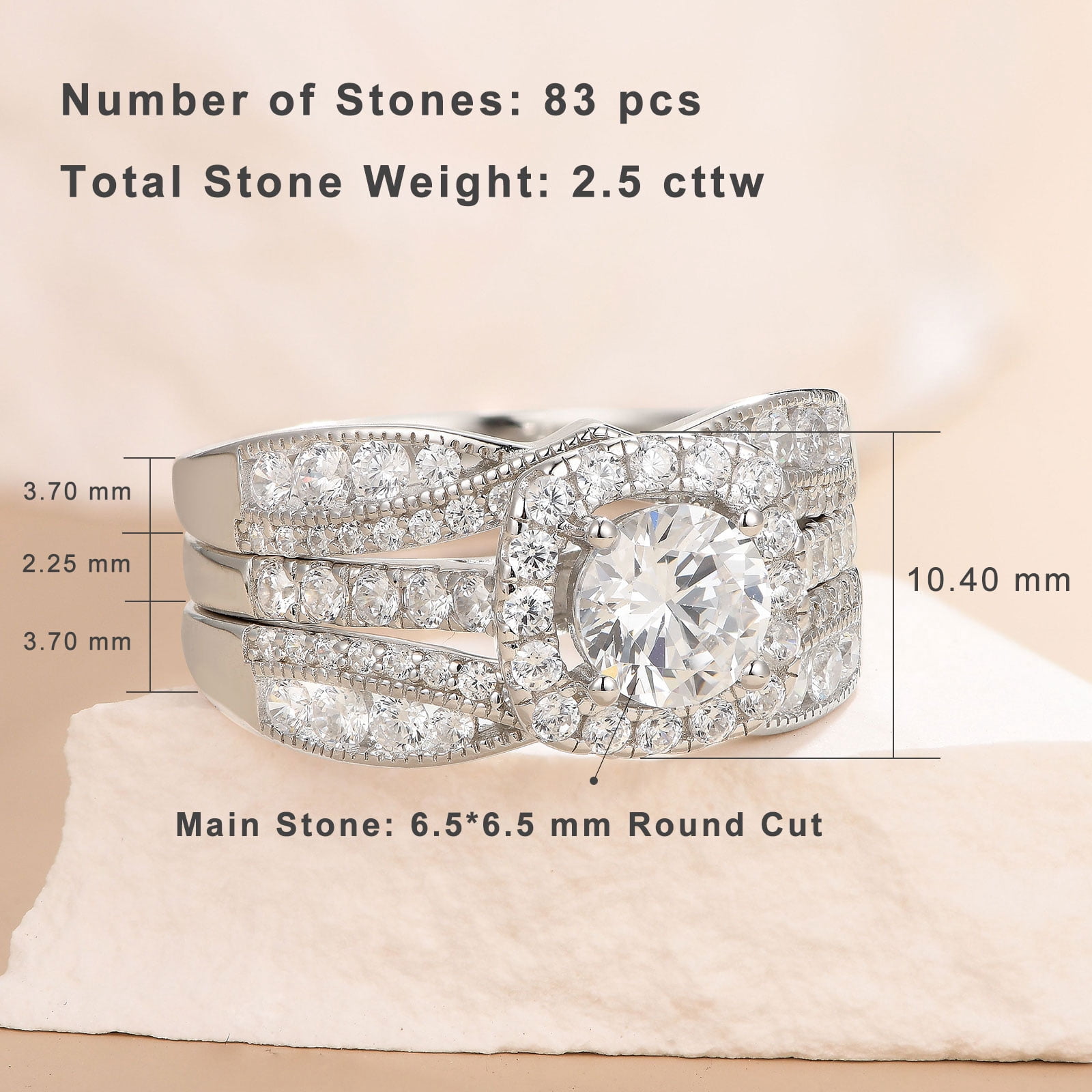 Newshe Jewellery Wedding Rings for Women AAAAA Cz Engagement Bridal Band Set 925 Sterling Silver Enhancers and Wraps Size 9