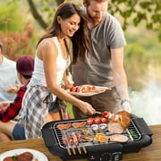 Electric BBQ Grill, Smokeless Non-Stick Indoor/Outdoor Barbecue Grill, Double tube High Power Portable Removable Stand Grill for BBQ Party (Elegant Black)