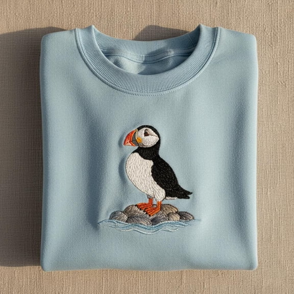 Embroidered Puffin Sweatshirt, Cute Atlantic Bird Crewneck, Wildlife Lover Gift, Birdwatcher Top, Ocean Animal Shirt
