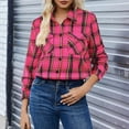 thumbnail image 5 of Otntypg Womens Plus Size Flannel Plaid Shirts Roll Up Long Sleeve Casual Collared Button Down Shacket Jacket Shirt Loose Blouse Top with Pockets Hot Pink S, 5 of 7