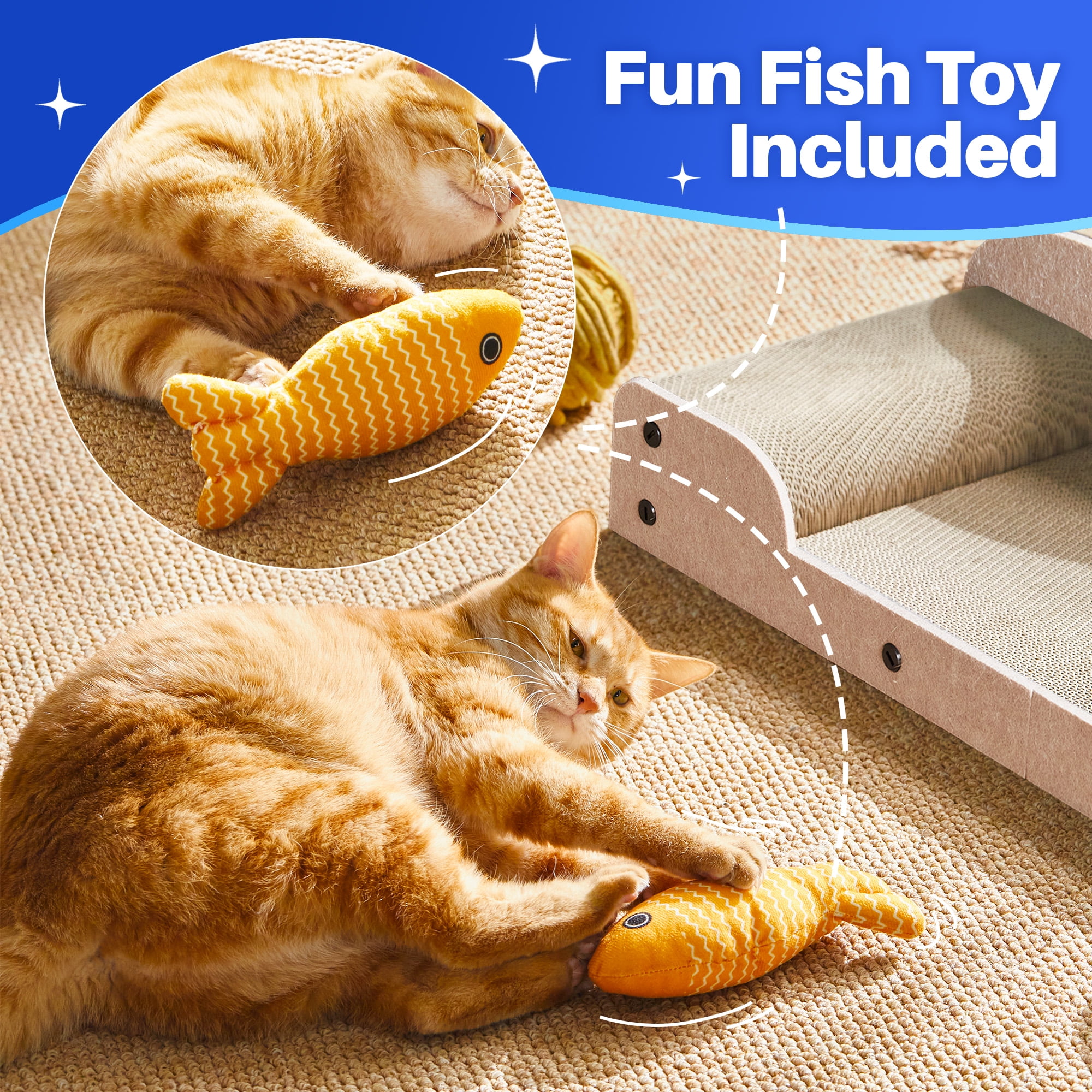 Quuzee 26-Inch Large Cat Scratcher Lounger Bed, Durable Cat Scratching Pad, Cat Scratch Board for Indoor Cats, Corrugated Cardboard Cat Scratcher Bed to Lounge and Scratch, Furniture Protector, Beige