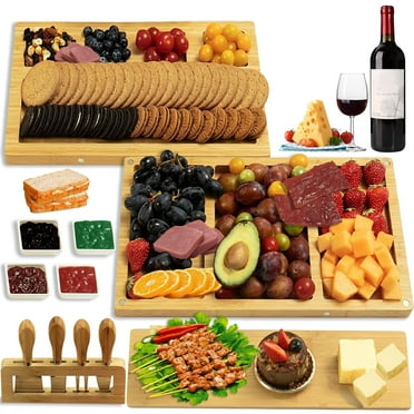 stusgo 16" Cheese Board Set of 17，3-in-1 Premium Cheese Board Gift Set - Charcuterie Board and Knife Set Comes with Mixing Bowl, Knife Set