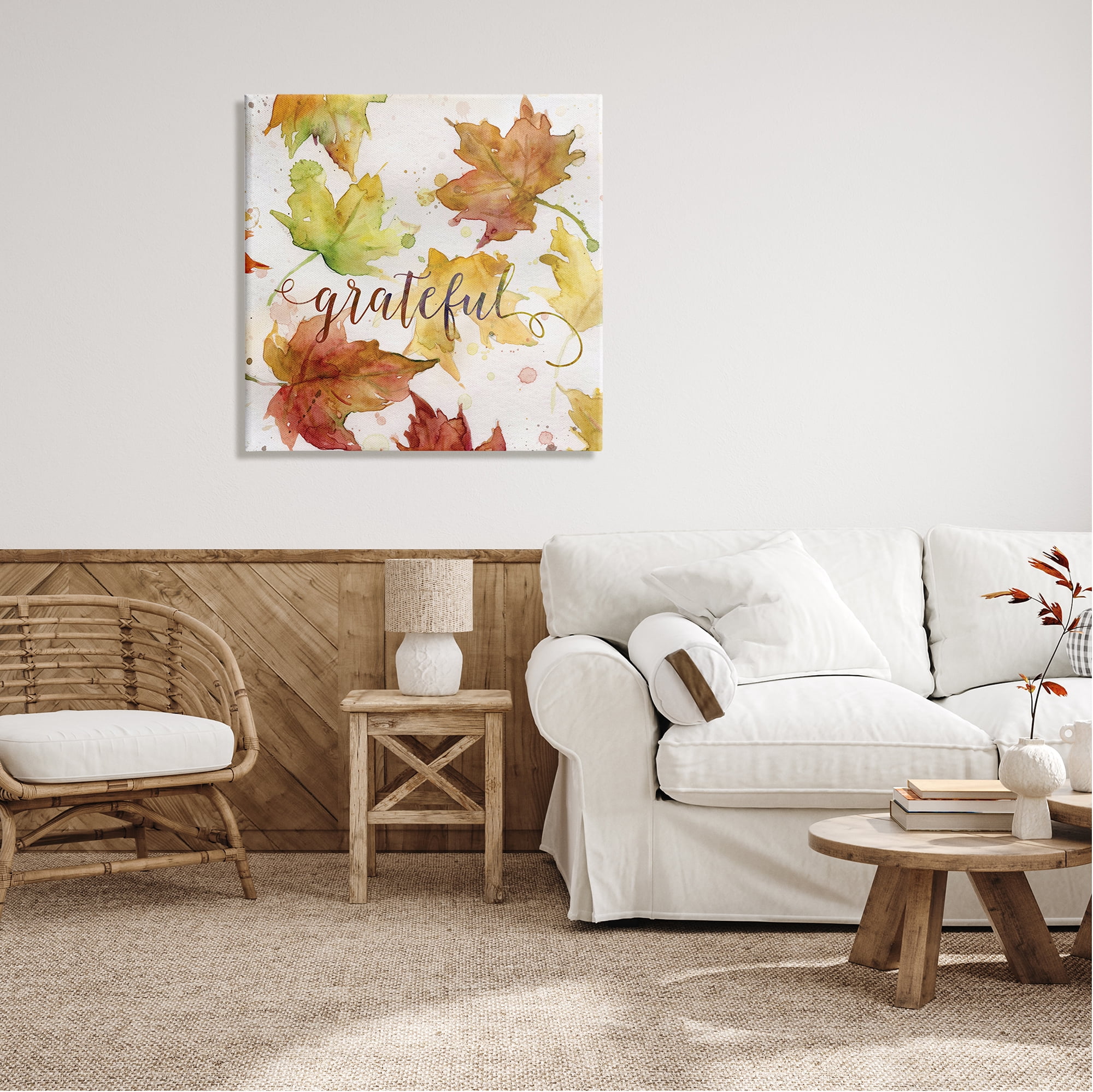 Stupell Industries Grateful Fall Maple Leaves Holiday Painting Gallery Wrapped Canvas Print Wall Art, 30 x 30
