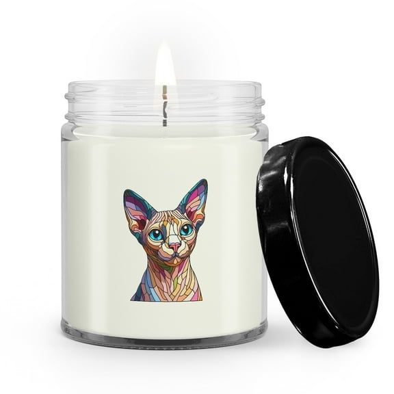 Patriotic Sphynx Stained Glass Portrait American Flag Soy Wax Candle Cat Lover Kitten Owner Gifts Idea 9oz White Birch & Black Pepper Candle - 01010