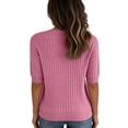 thumbnail image 5 of Garbnen Ribbed T Shirts for Women Knitted V Neck Button Women's Half Sleeve Tops Fitted Spring Stretch Basic Women's Tunic Sweater L, 5 of 5