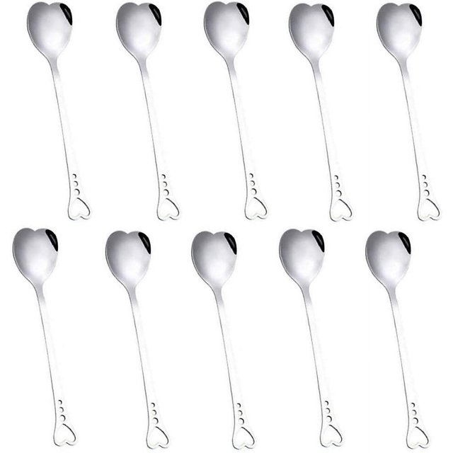 10 Uds cucharas para café con leche mango largo de acero inoxidable forma de corazón cuchara de café regalo Crday