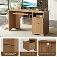 thumbnail image 5 of Bestier 55" Computer Writing PC Desk Home Office with Power Outlets Keyboard Tray and Storage Drawers, Brown, 5 of 9