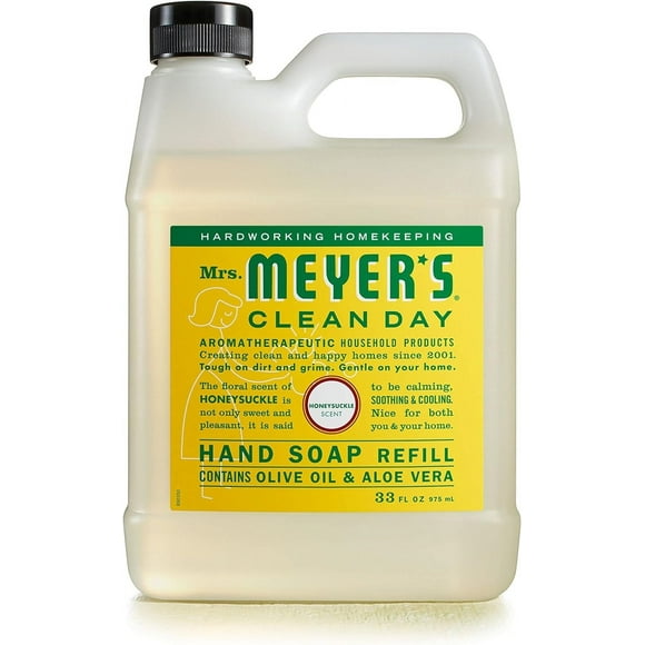 MRS MEYERS cLEAN DAY Hand Soap Refill, Made with Essential Oils, Biodegradable Formula, Honeysuckle, 33 oz