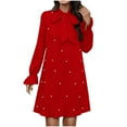 thumbnail image 2 of Ovzne Robes d'Été pour Femmes Robe de Printemps Décontractée à Lacets Perlée Manches Longues Couleur Unie Ample avec Nœud Robe de Printemps Manches Longues Liquidation, 2 of 7
