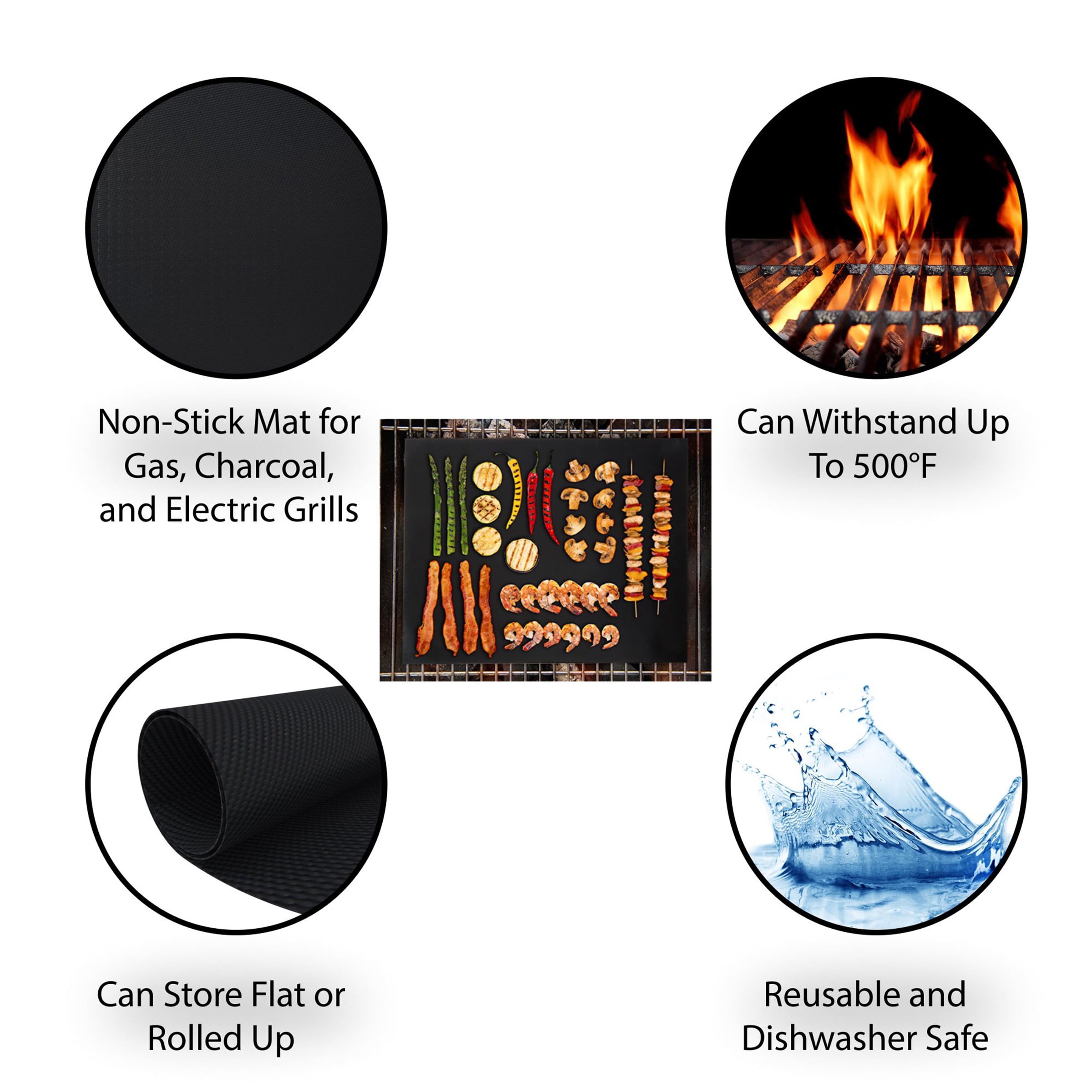 BBQ Grill Mat Non-Stick Mesh Mat Baking Sheet Liner Reusable Reversible Washable FDA-Approved for Outdoor GAS Charcoal