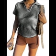 thumbnail image 2 of Camiseta de Corta con Cuello en V para Mujer, Sin Mangas, con Cuello A Rayas, Prendas Casuales de Moda 2025. Negro M, 2 of 9