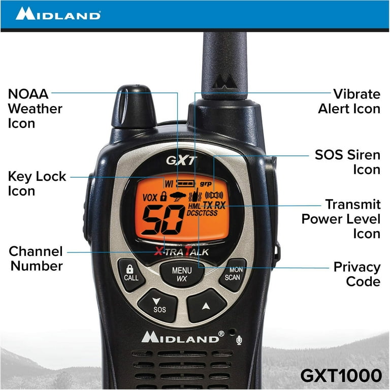 Midland - GXT1000X3VP4, 50 Channel GMRS Two-Way Radio - Up