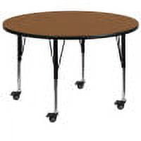 Flash Furniture Wren Mobile 60'' Round Oak Thermal Laminate Activity Table - Height Adjustable Short Legs