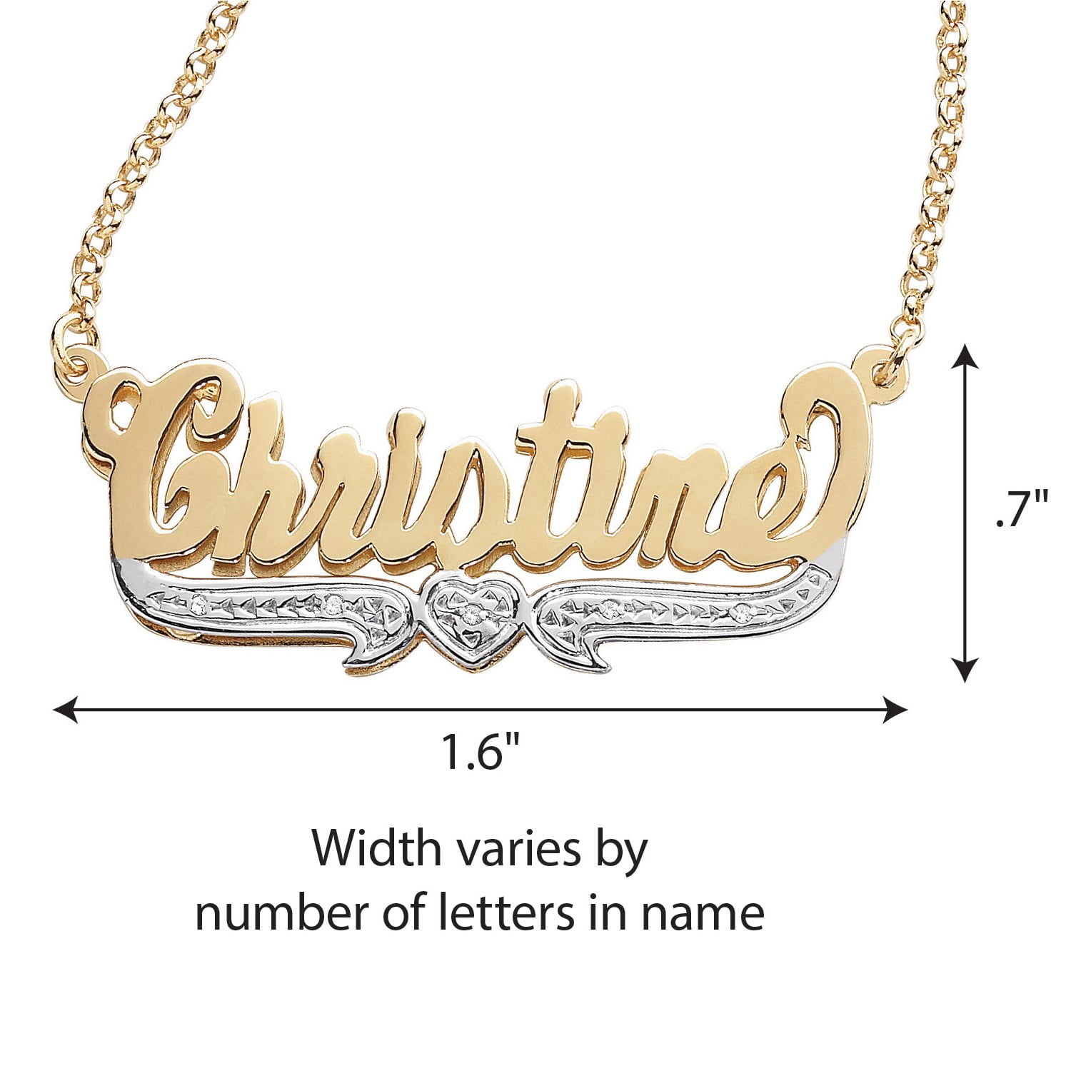 Personalized Planet Women's 3-D Sterling Two-Tone Script Nameplate Necklace with Diamond Accent, 20"