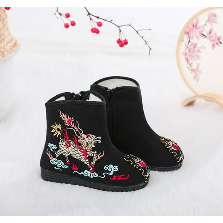 

Autumn and Winter New Old Beijing Embroidered Single Boots Chinese Style Hanfu Boots Cotton Thickened Embroidered Baby Boots Snow Boots