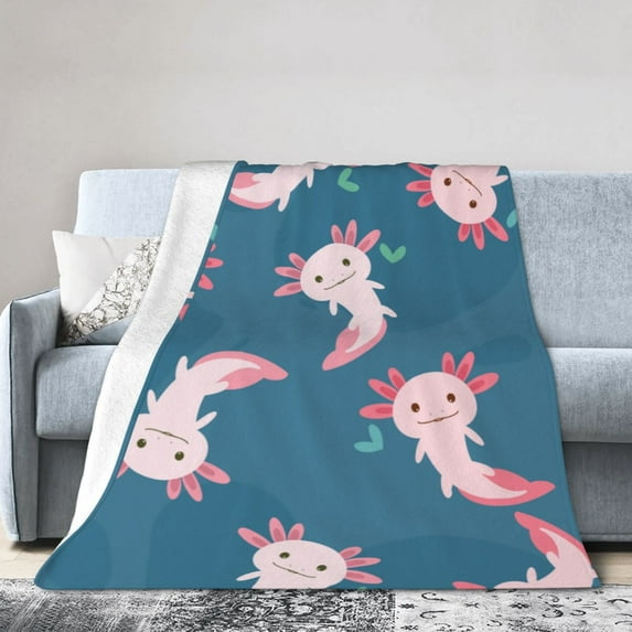 DouZhe Ultra-Soft Micro Fleece Lightweight Flannel Bed Blanket, Cute Animal Axolot Lizard Print Cozy Warm Throw Blankets, 60"x50"