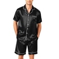 thumbnail image 2 of Resicozy Pajamas Set for Men Silk Satin Sleepwear Short Sleeve Button Down Pjs Set 2 Piece Loungewear with Pockets Black S, 2 of 6