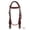 Brown Silver Studs Fancy Buckle, variant on Latigo Leather Pony Bridle with Roller Buckles, Engraved Concho Accents White Contrast Stitching Western Pony Headstall with Easy Adjustment 78J10-P