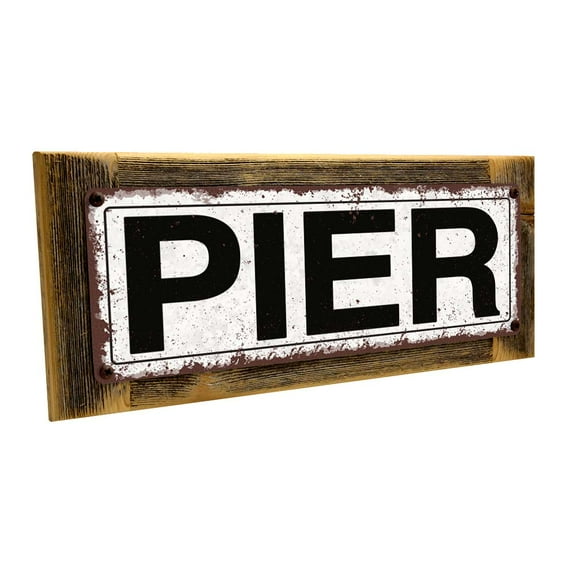 Framed, Outdoor Pier 4"x12" Metal Sign, Wall Décor for Porch, Patio, and Deck