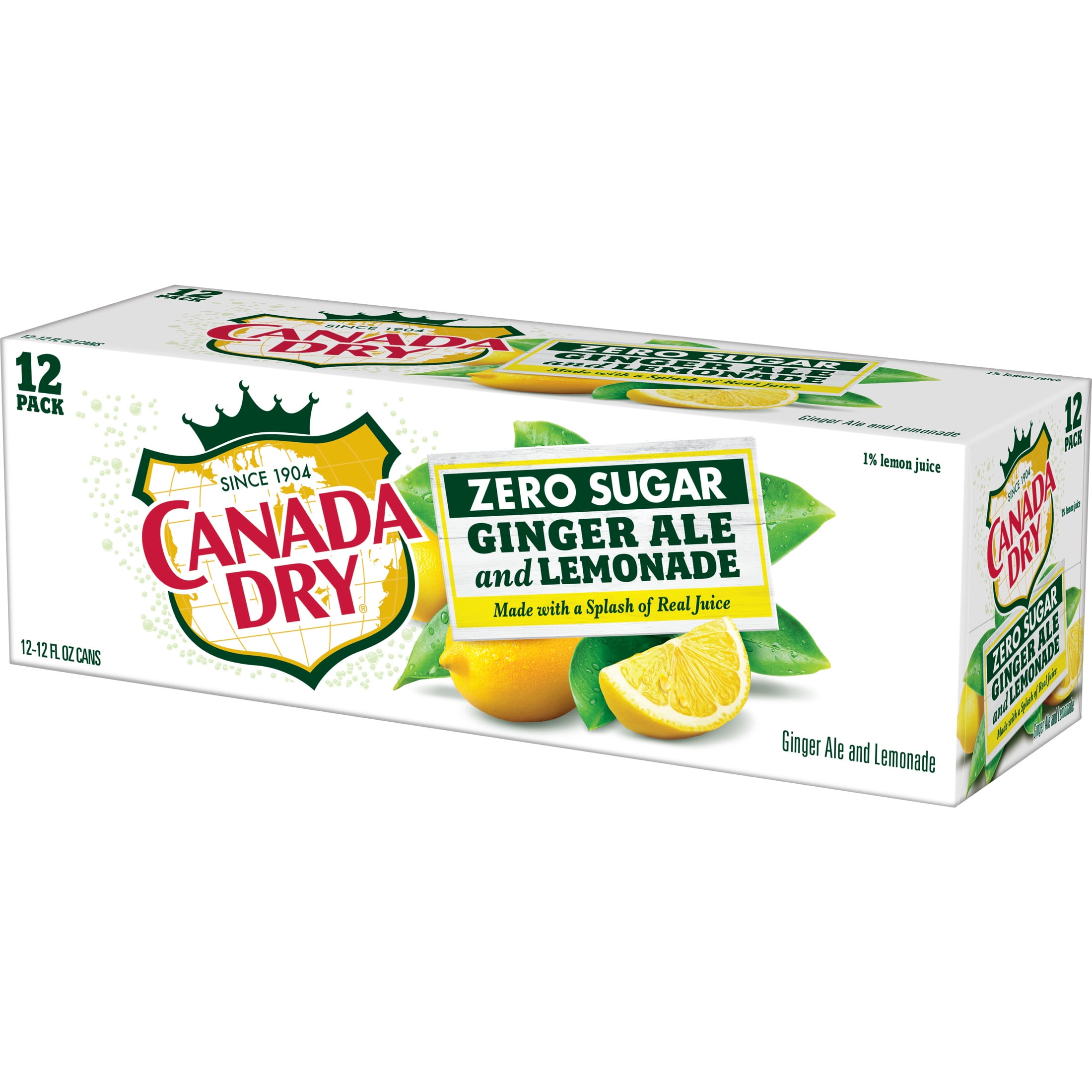 Canada Dry Caffeine Free Zero Sugar Ginger Ale and Lemonade Soda Pop, 12 fl oz, 12 Pack Cans