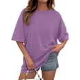 thumbnail image 2 of Womens Short Sleeve T Shirts Summer Trendy Tops Casual Solid Crew Neck Loose Fit Basic Tees Purple L, 2 of 5