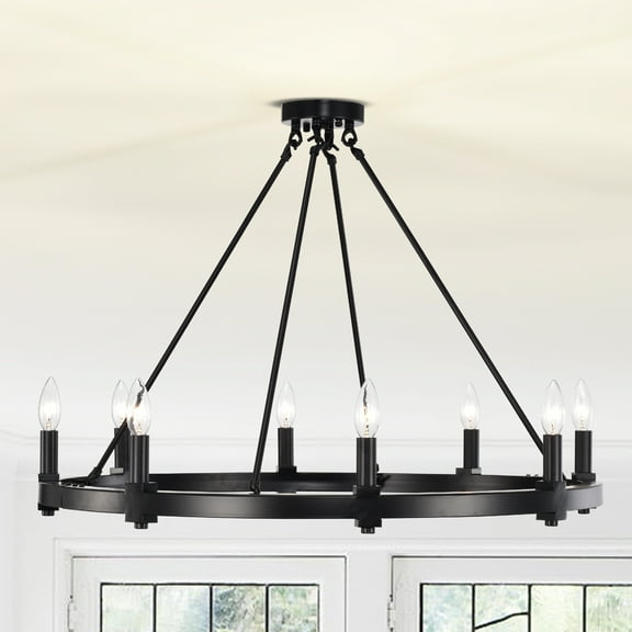 Casey Matte Black 8-Light 32-Inch Round Wagon Wheel Chandelier