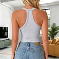 thumbnail image 5 of Ribbed Tank Tops for Women Built in Bra Cropped Spaghetti Strap Sleeveless V Neck Racerback Fitted Tee Athletic Workout Casual Basic Top (Grey,XL), 5 of 9