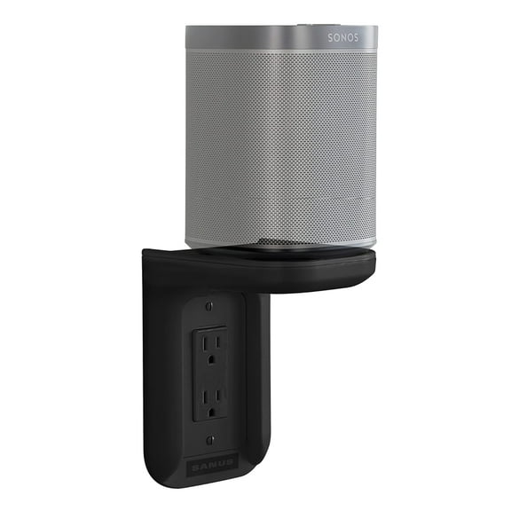 SANUS Outlet Shelf - Holds Any Device Up To 10lbs & Installs In Seconds - Includes Standard & Decora Style Outlet Covers & Integrated Cable Management - Works For Sonos & Smart Home Speakers (Black)