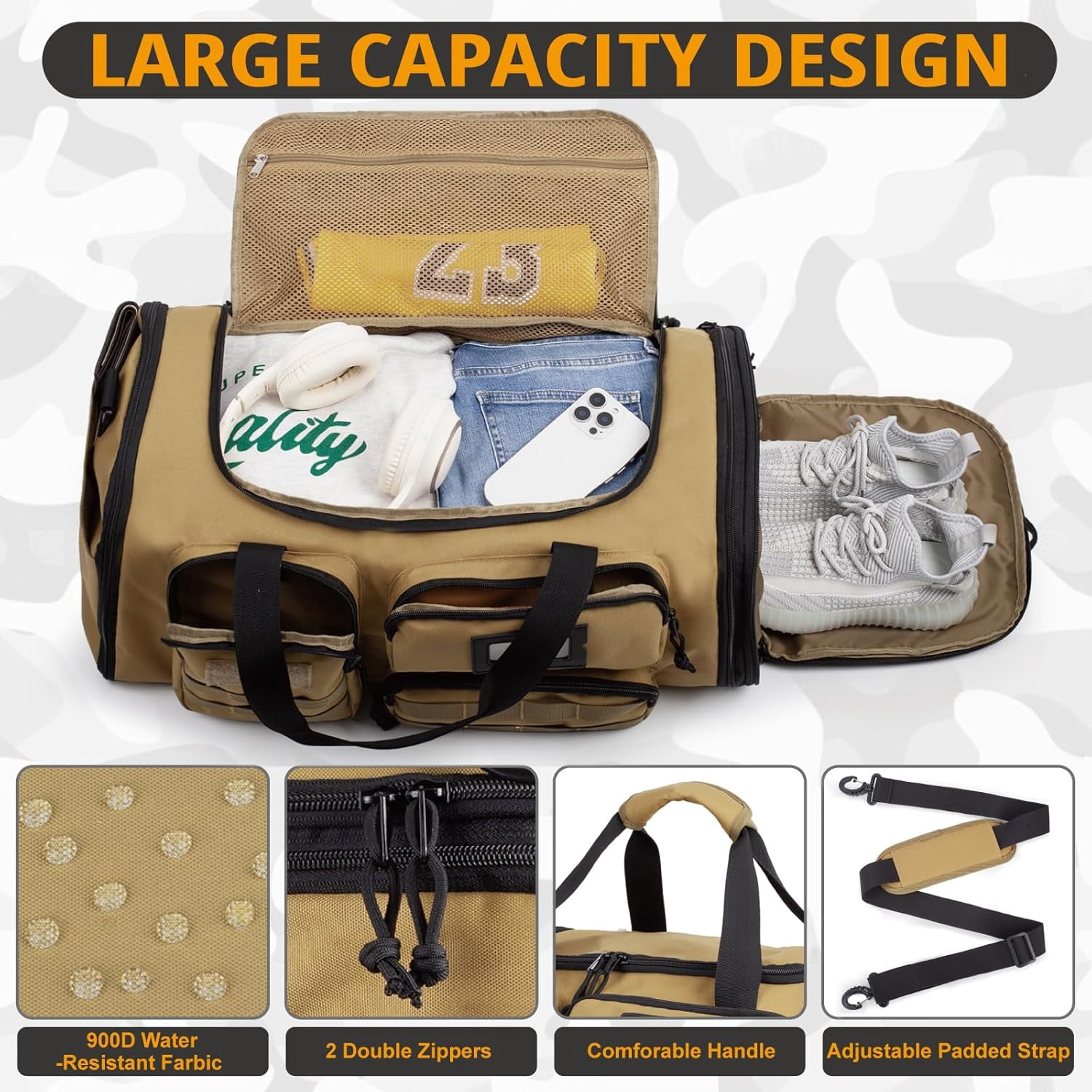 TRIPGEAR 58L Sports Travel Duffle Bag With Shoes Compartment,Water Resistant Sports Gym