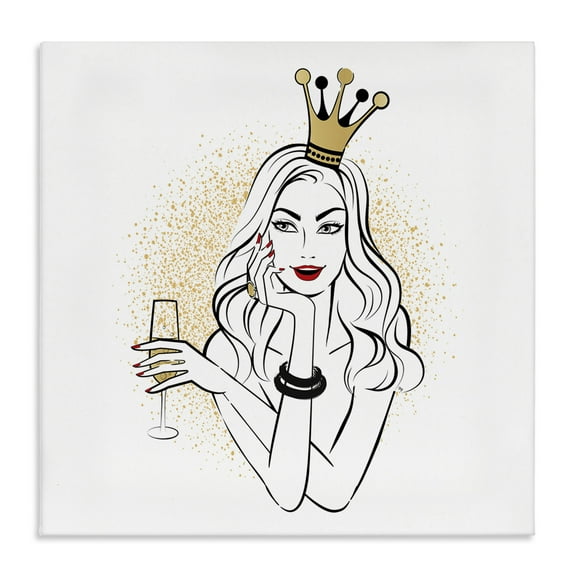 Stupell Industries Princess with Champagne Novelty Painting Gallery Wrapped Canvas Art Print Wall Art, 17 x 17