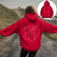 thumbnail image 4 of YDFCWXW Y2K Hoodie for Women Teen Girls Hibiscus Embroidered Pullover Hooded Top Cute Floral Preppy Hoodies Sweater Sweatshirts Red, M, 4 of 7