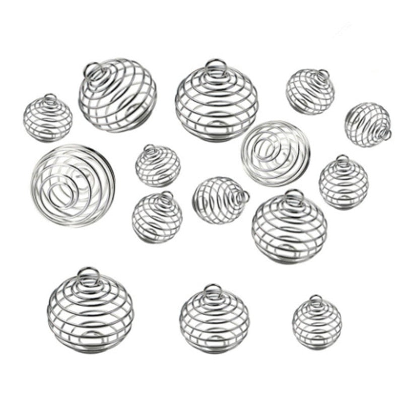 30PCS/Set Spiral Bead Cages Pendants Silver Plated Craft Jewelry Making DIY cZ 