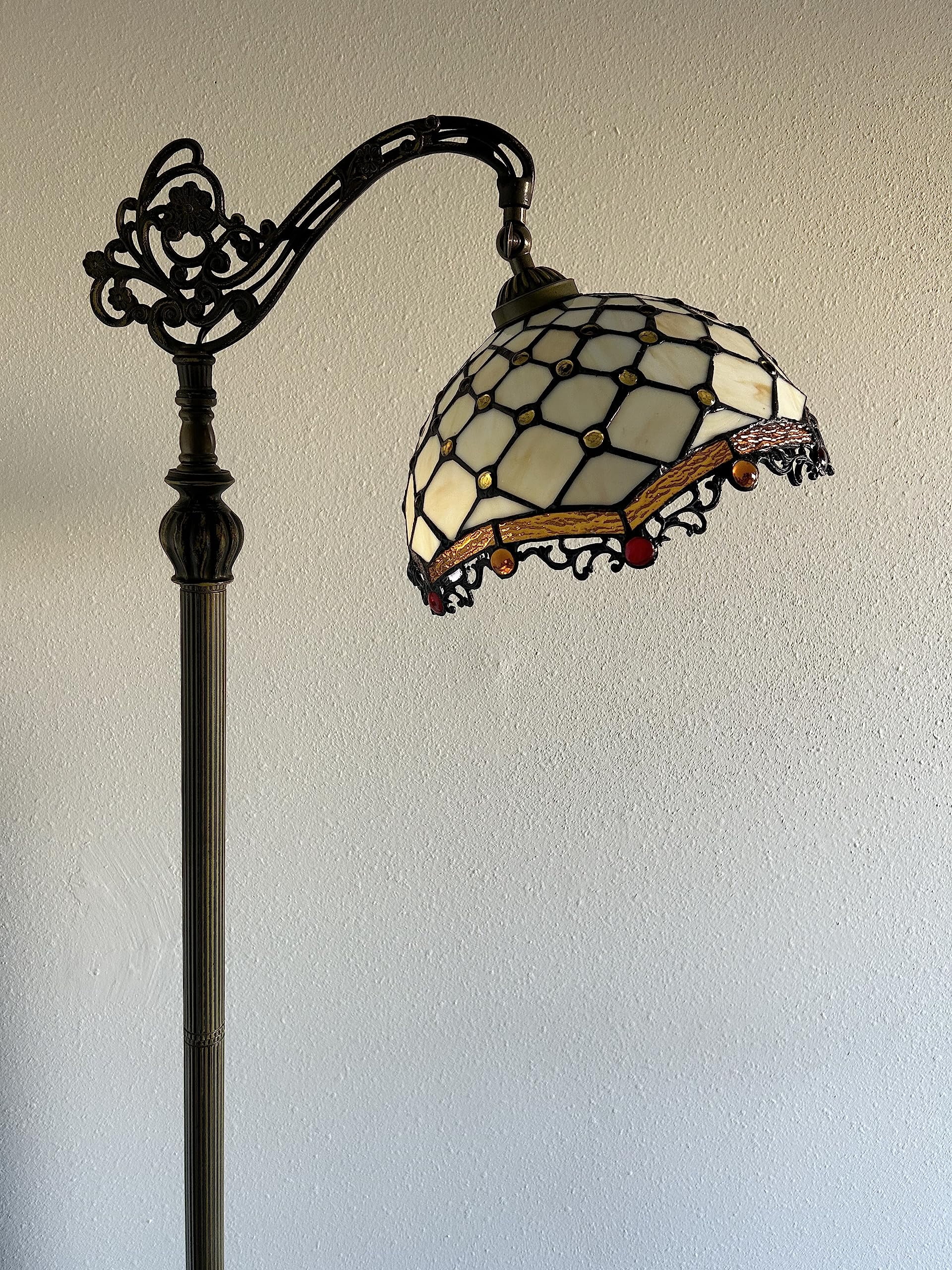 Enjoy Décor Lamps 63-Inch Tiffany 1-Light Bronze LED Floor Lamp with Stained Glass Bowl Shade