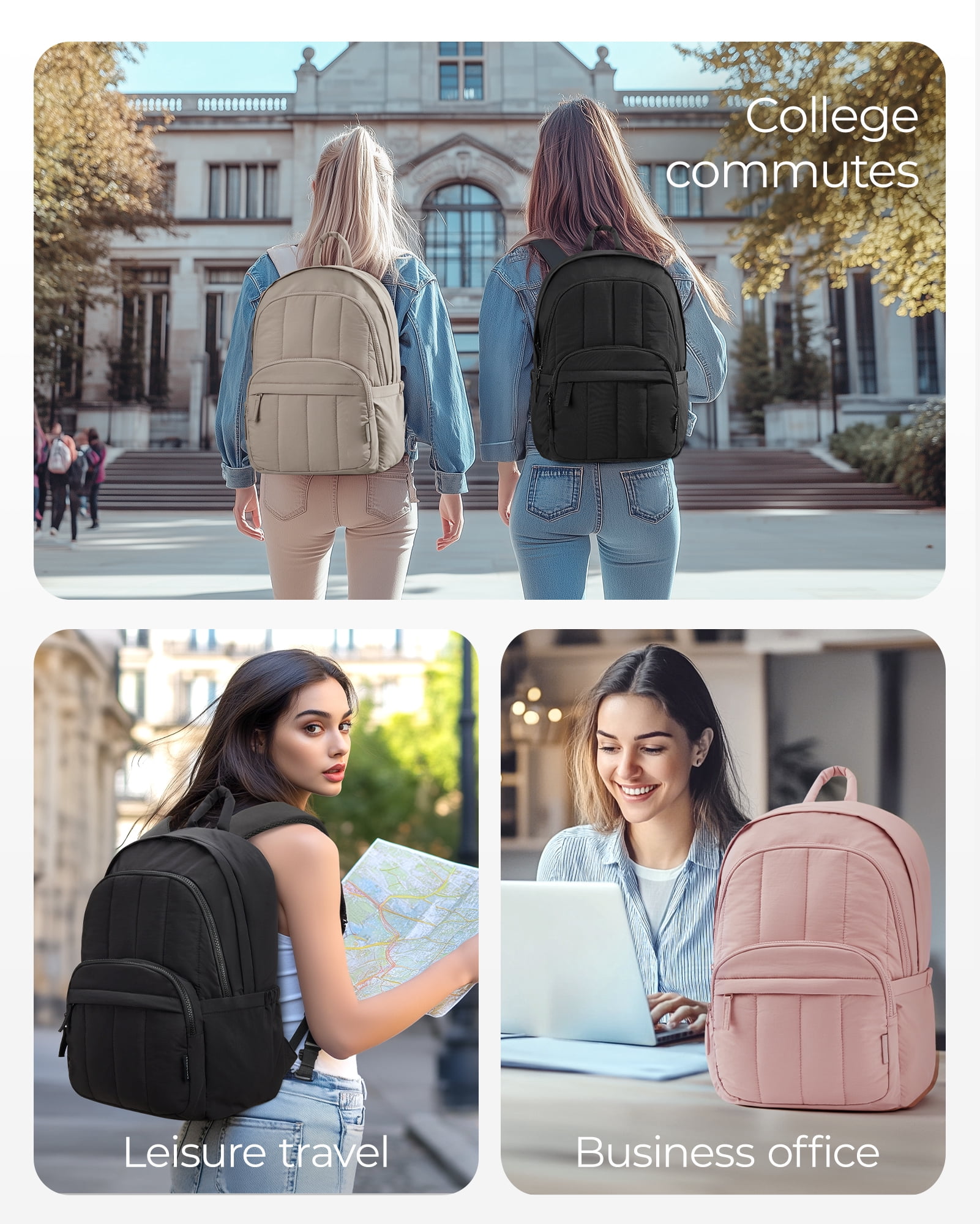 BAGSMART Lightweight Unisex Backpack, Computer Daypack for 15.6" Laptop, Water-Resistant Work Back Pack College Bookbag, Casual Commute Trip, Puffer Black