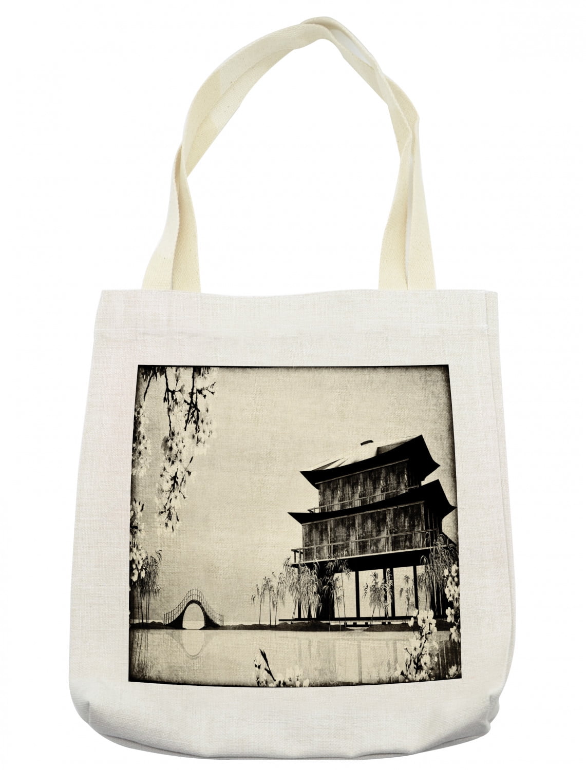 Japanese Tote Bag, Ink Painting Style Landscape of Far Eastern Country ...