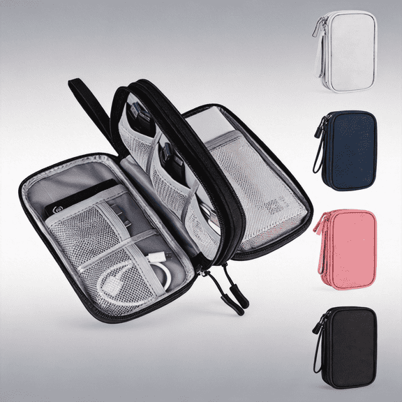 Large Travel Electronics Organizer Case - Waterproof Tech Pouch & Cable Storage Bag for Chargers, Power Banks, and Cords - Deep Storage Travel Essentials Organizer Black