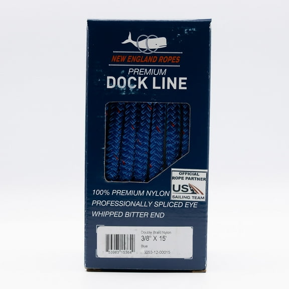 New England Ropes Premium Dock Line 3/8 X 15 Double Braided Blue