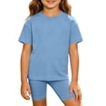 thumbnail image 2 of Juorvia Girls'clothing Sets Toddler Summer Casual Loose Fitted Crew Neck T-Shirts Slim Layering Shorts(1-2 Years,Sky Blue), 2 of 7